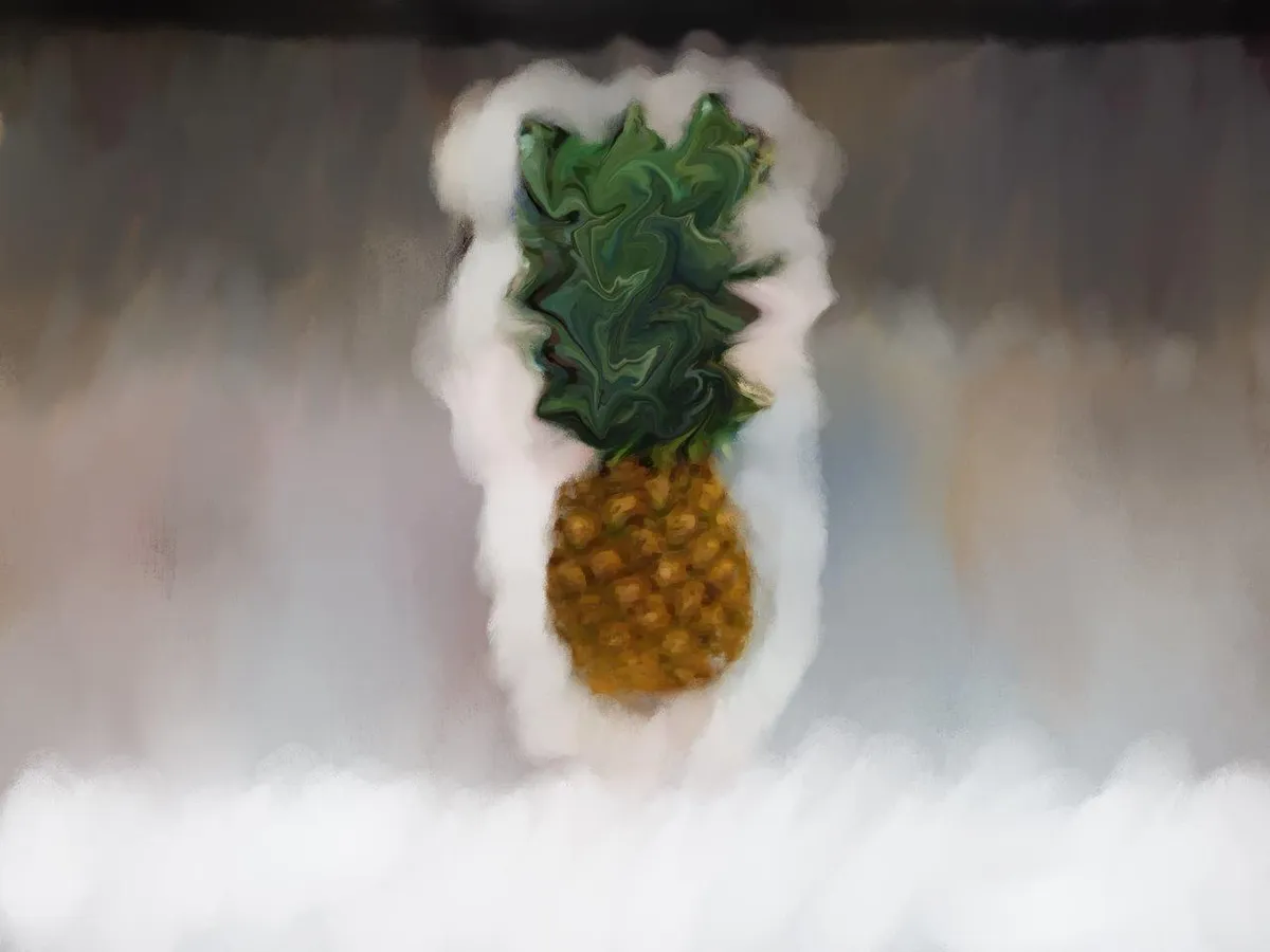 The Pineapple: a painted pineapple dissolving into a white cloud